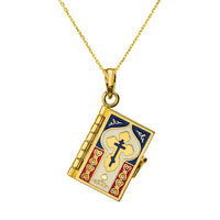 Load image into Gallery viewer, 14k Yellow Gold Russian Orthodox Bible Book Charm Holy Bible with Prayer Pendant Necklace
