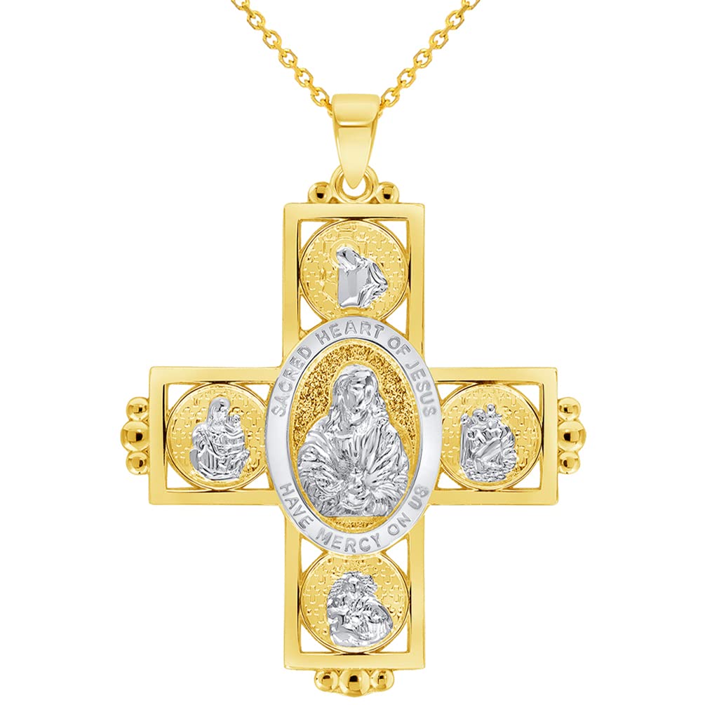 Sacred Heart of Jesus Four Way Cross Miraculous Pendant Jewelry