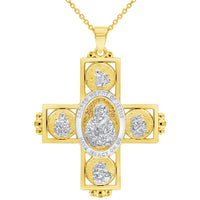 Load image into Gallery viewer, 14k Yellow Gold Sacred Heart of Jesus Four Way Cross Miraculous Pendant with Cable, Curb, or Figaro Chain Necklaces
