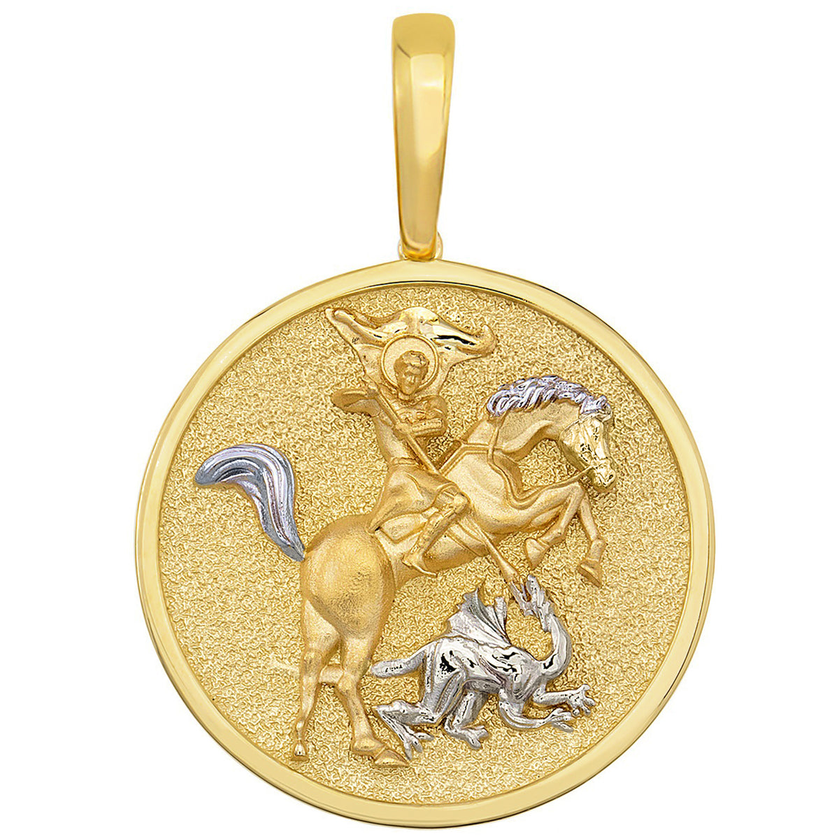 14k Yellow Gold Large Saint Michael the Archangel Defeating Evil Round Medal Pendant