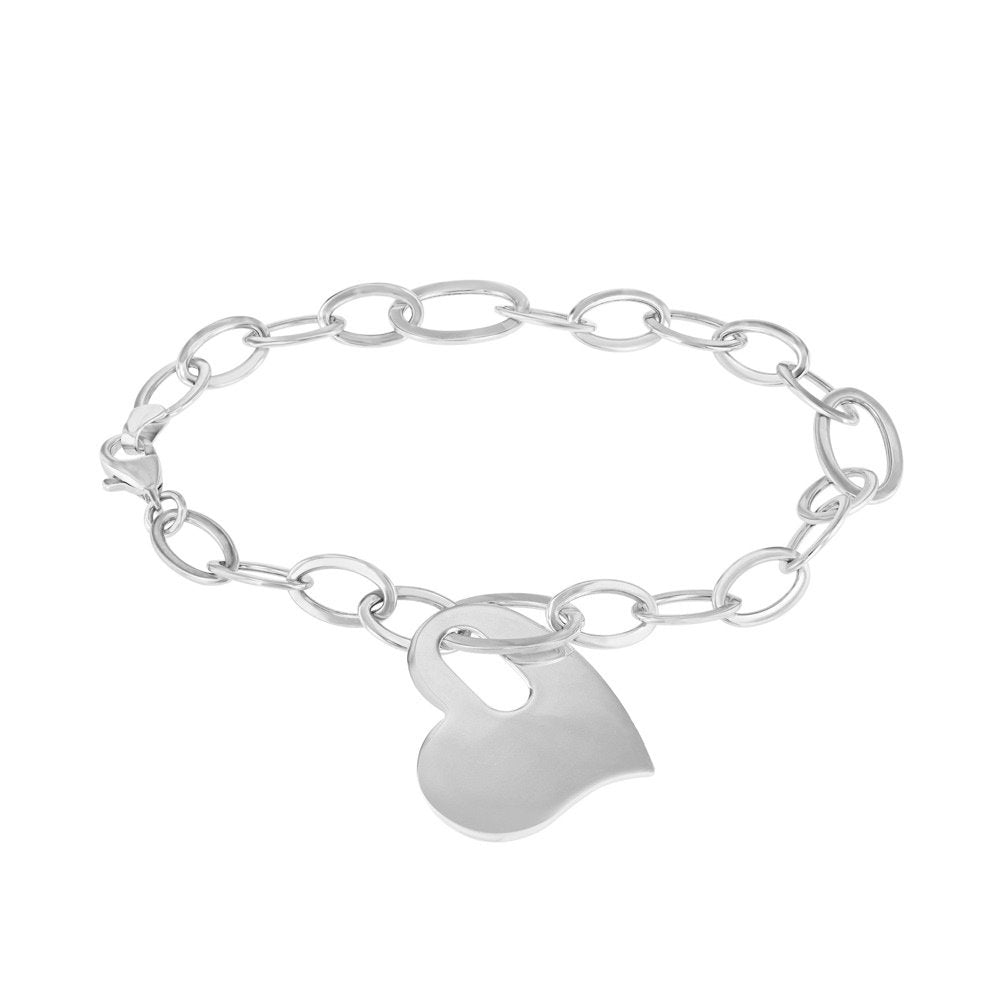 Elegant 14K White Gold Chain Link Love Bracelet with Heart Charm
