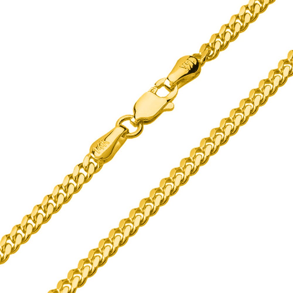 Solid 14K Yellow Gold 1.8mm Miami Cuban Link Chain Curb Necklace with Lobster Claw Clasp