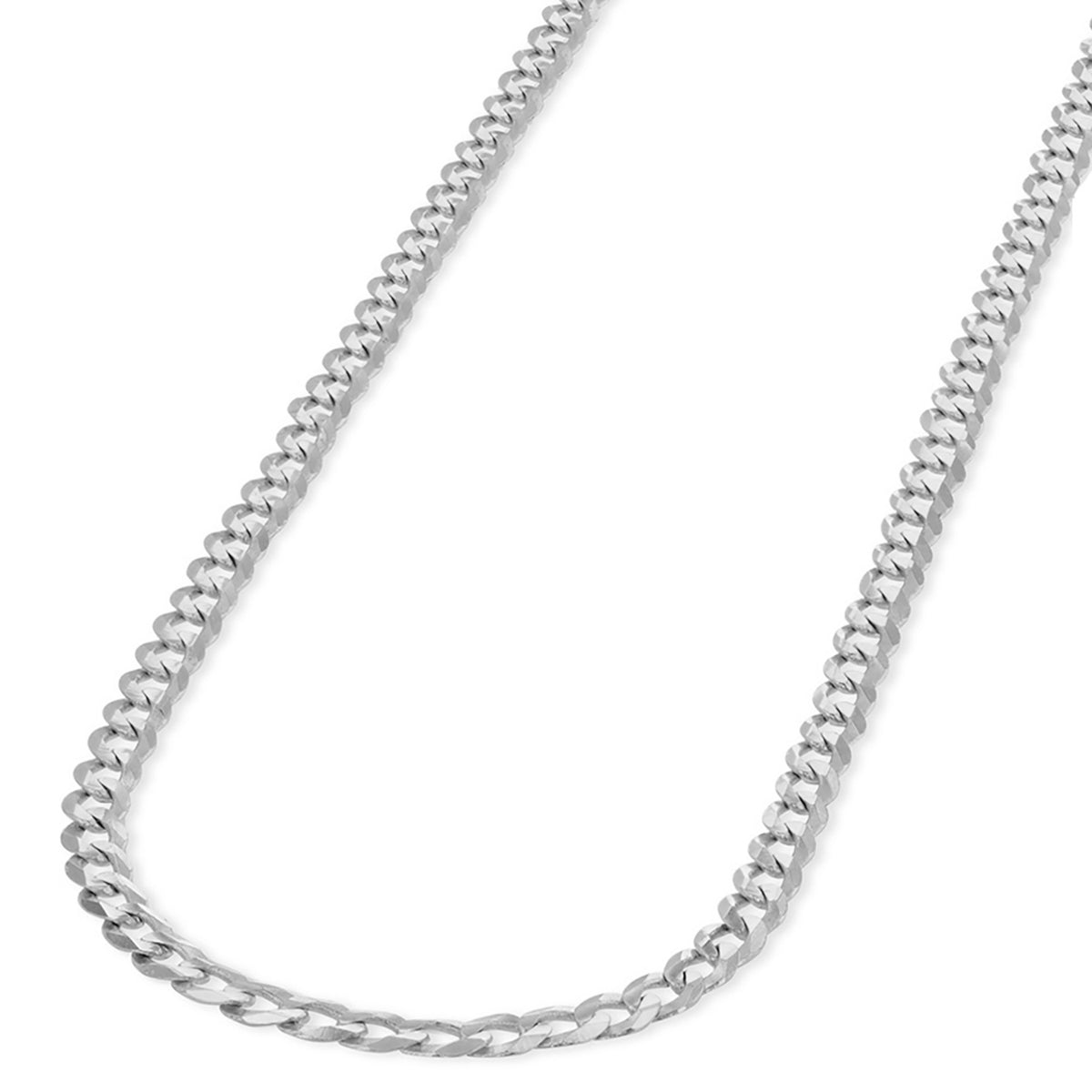 Solid 14K White Gold 3mm Concave Cuban Link Curb Chain Necklace with Lobster Clasp