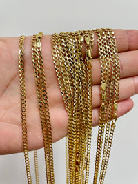 Load image into Gallery viewer, Solid 14K Yellow Gold 3mm Concave Cuban Link Curb Chain Necklace with Lobster Clasp
