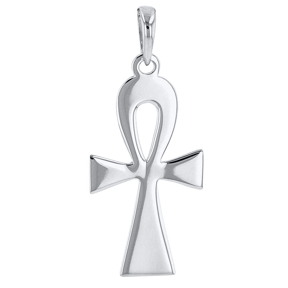Solid 14K White Gold Egyptian Ankh Cross Pendant with High Polish