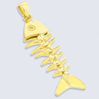 Load image into Gallery viewer, Solid 14K Yellow Gold Fishbones Pendant with Cuban Chain Necklace
