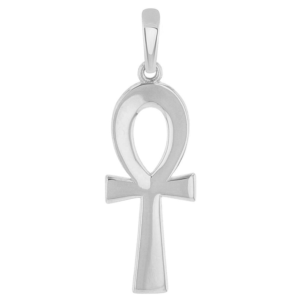 Solid 14K White Gold Plain and Simple Egyptian Ankh Cross Pendant