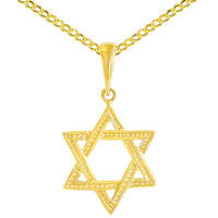 Load image into Gallery viewer, Solid 14K Yellow Gold Textured Jewish Star of David Charm Pendant Cuban Concave Necklace
