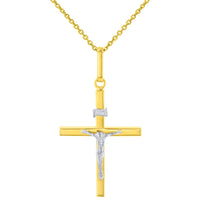 Load image into Gallery viewer, Solid 14K Two-Tone Gold Slender Cross INRI Crucifix Pendant Necklace
