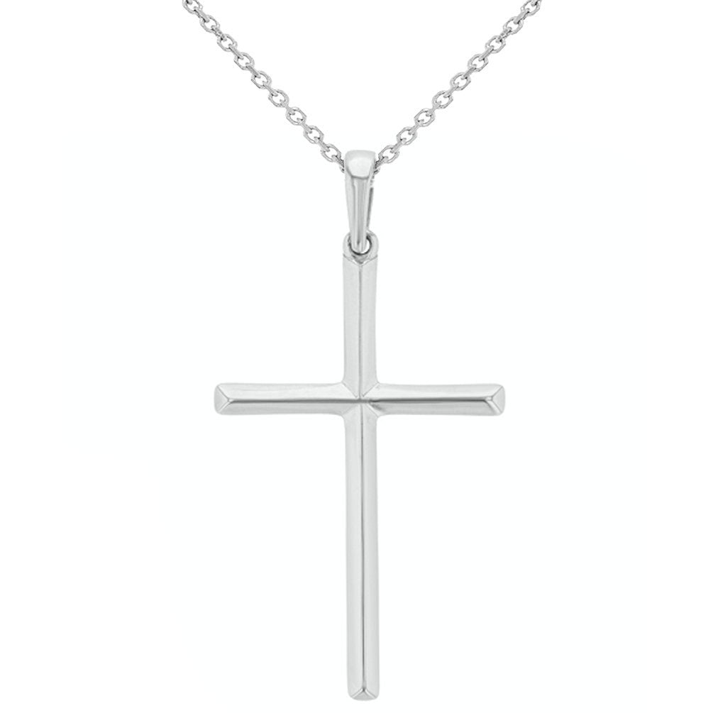 Solid 14K White Gold Simple Cross Charm Pendant Necklace