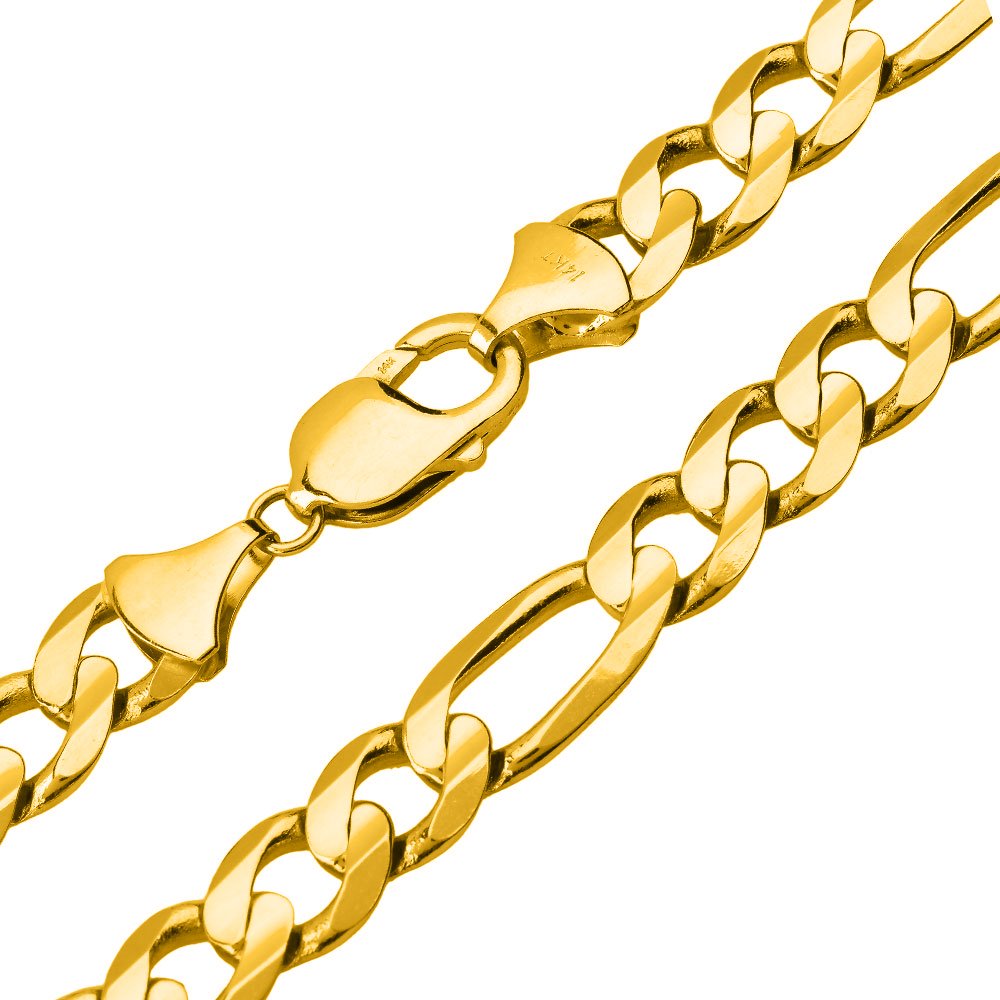 Solid 14K Yellow Gold 10mm Figaro Chain Necklace