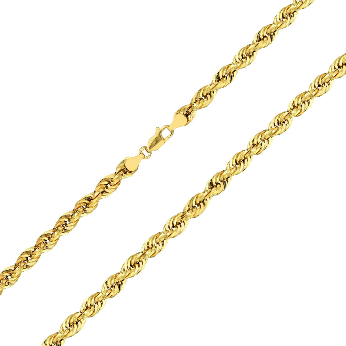 Solid 14k Yellow Gold 3mm Rope Chain Necklace with Lobster Lock - Diamond-Cut