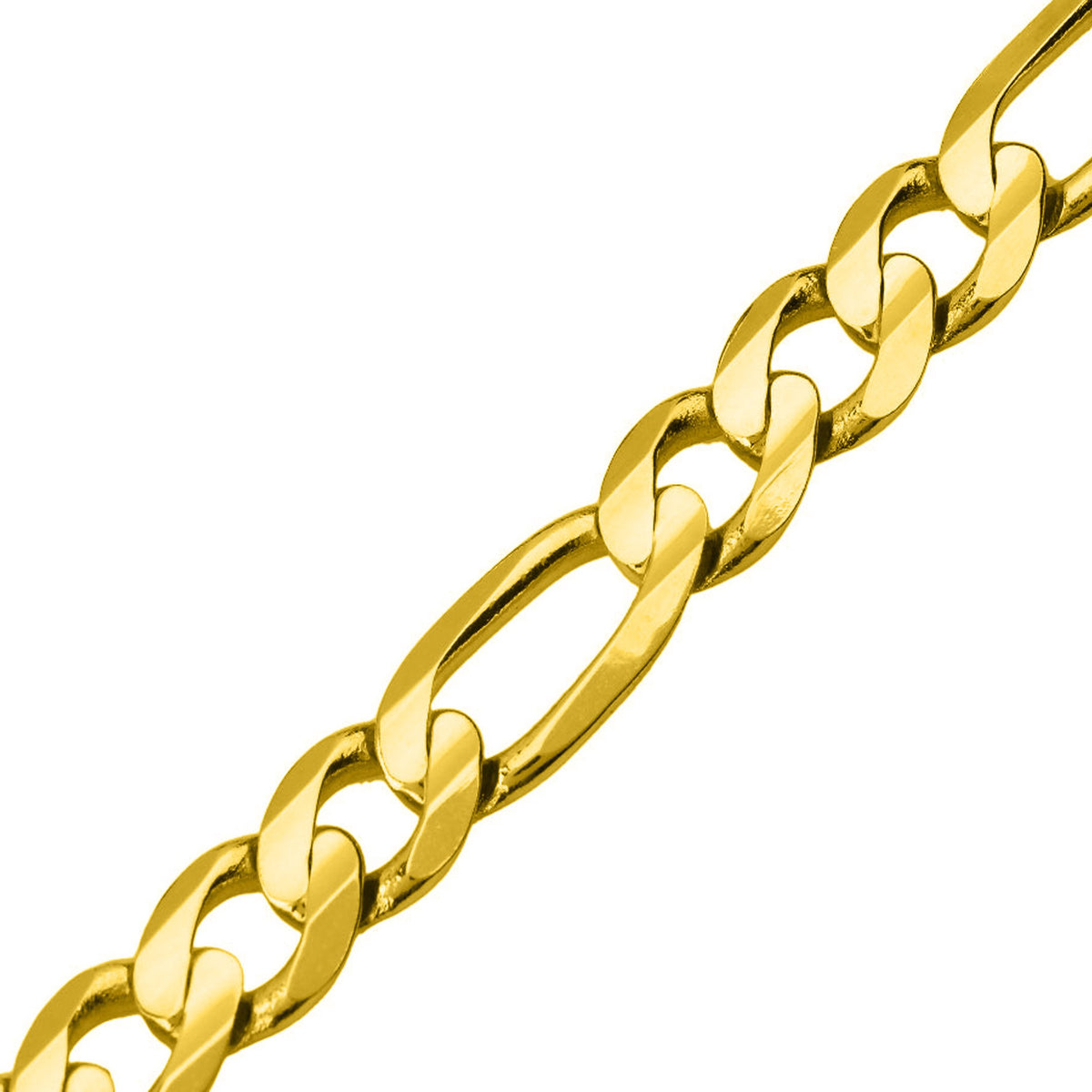 Solid 14K Yellow Gold 7.2mm Concave Figaro Chain Necklace
