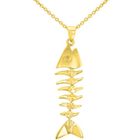 Load image into Gallery viewer, Solid 14K Yellow Gold Fishbones Pendant Necklace
