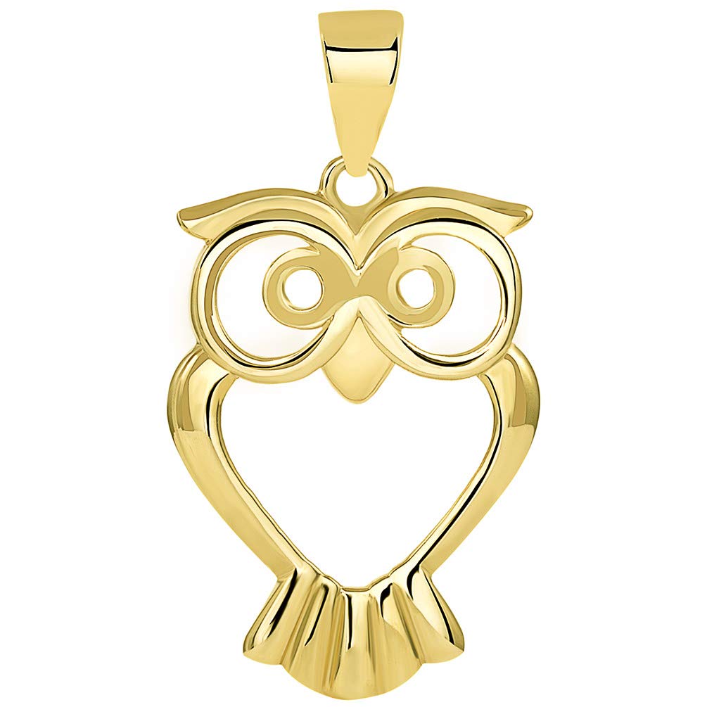 Solid 14K Yellow Gold Open  Eyes Owl Animal Pendant