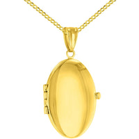 Load image into Gallery viewer, Solid 14K Yellow Gold Oval Locket Charm Pendant with Cable, Curb, or Figaro Chain Necklace
