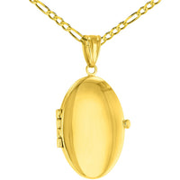 Load image into Gallery viewer, Solid 14K Yellow Gold Oval Locket Charm Pendant with Cable, Curb, or Figaro Chain Necklace
