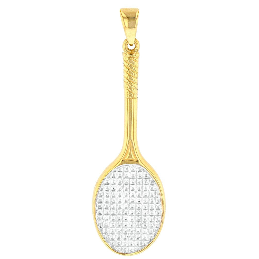 Solid 14K Yellow Gold Tennis Racquet Charm Sports Pendant