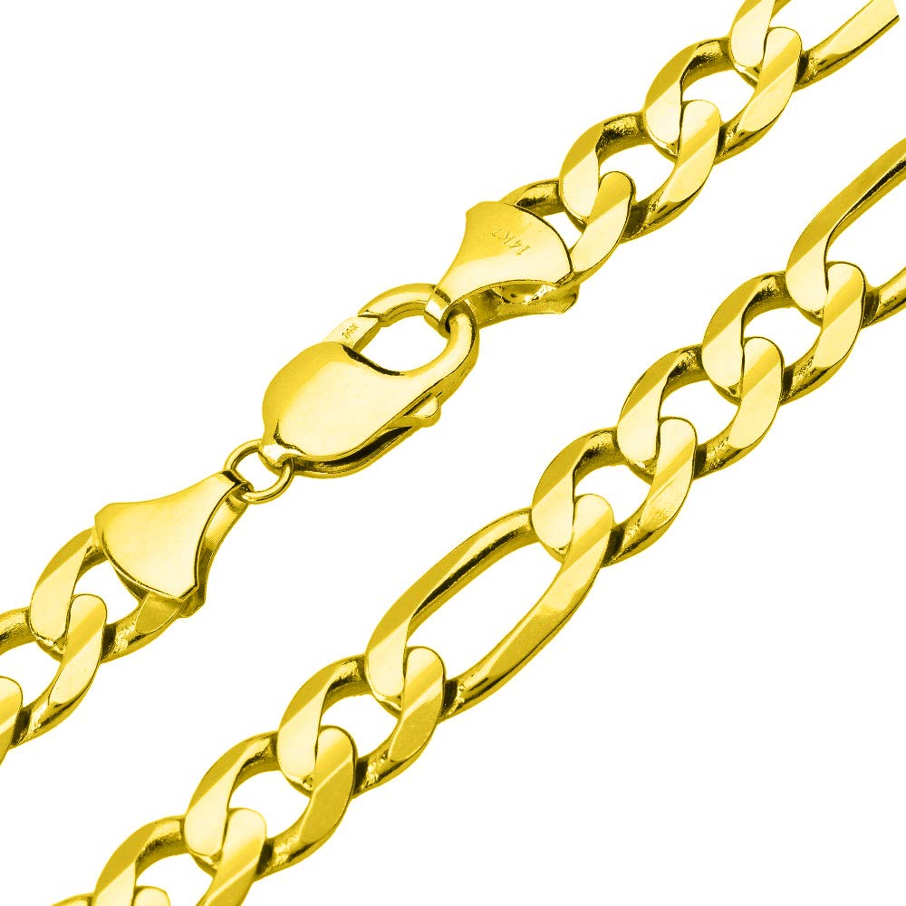 Solid 14k Yellow Gold 10mm Figaro Link Chain Necklace with Lobster Clasp, 24"