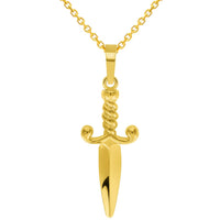 Load image into Gallery viewer, Solid 14k Yellow Gold 3D Dagger Knife Pendant with Cable, Curb, or Figaro Chain Necklaces
