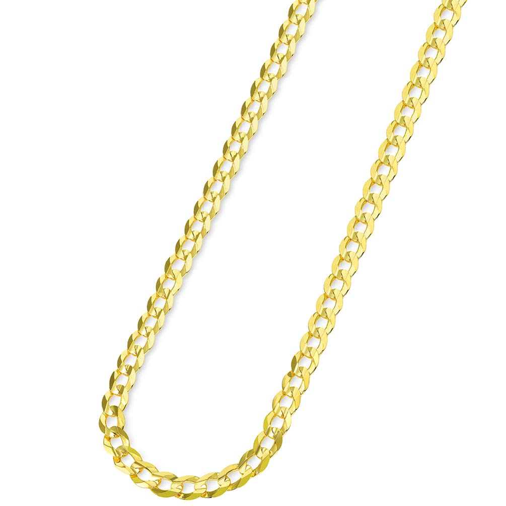 Solid 14k Yellow Gold 5mm Open Cuban Concave Curb Chain Necklace with Lobster Clasp