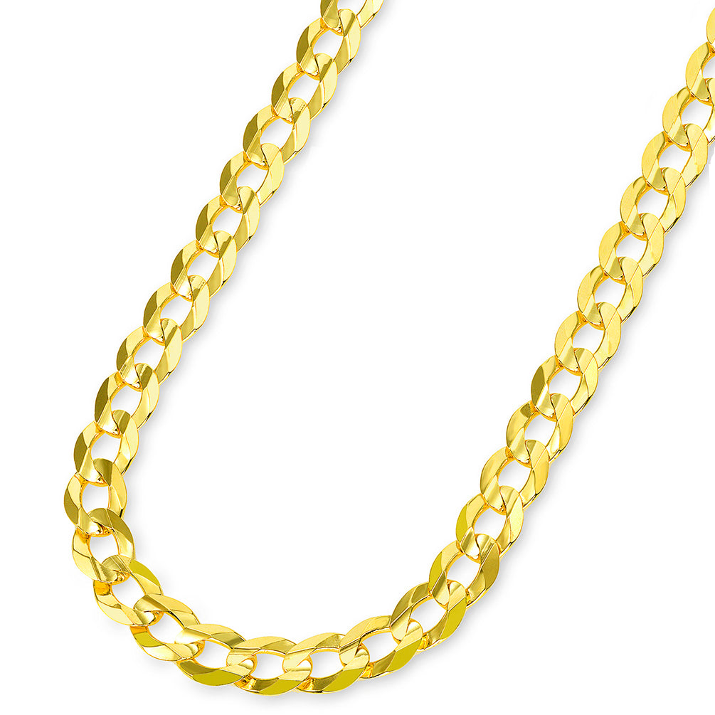 Solid 14k Yellow Gold 8mm Open Cuban Concave Curb Chain Necklace with Lobster Clasp