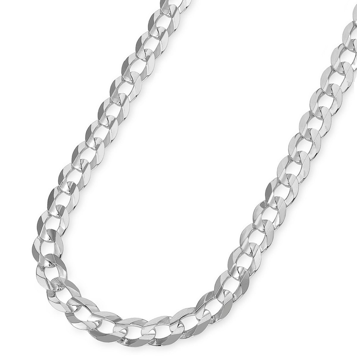 Solid 14k White Gold 8mm Cuban Concave Curb Chain Necklace with Lobster Lock