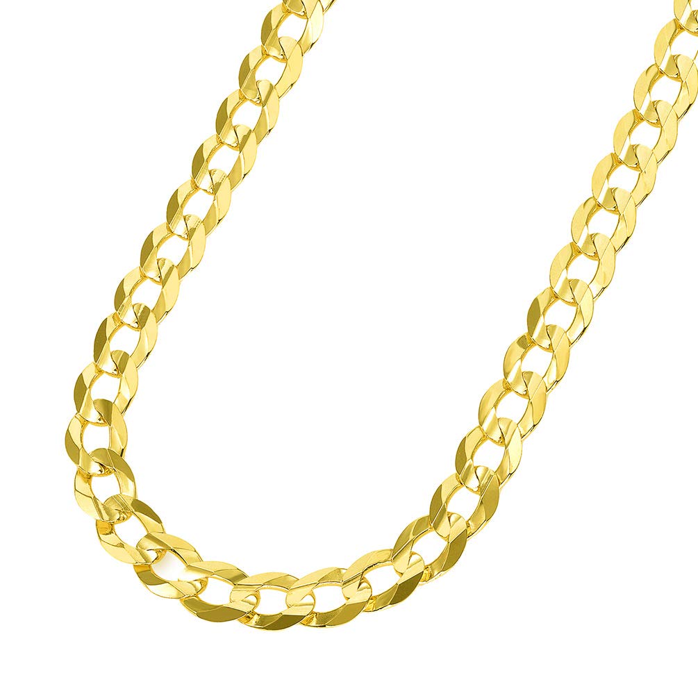 Solid 14k Yellow Gold 9mm Open Cuban Concave Curb Chain Necklace with Lobster Clasp, 24"