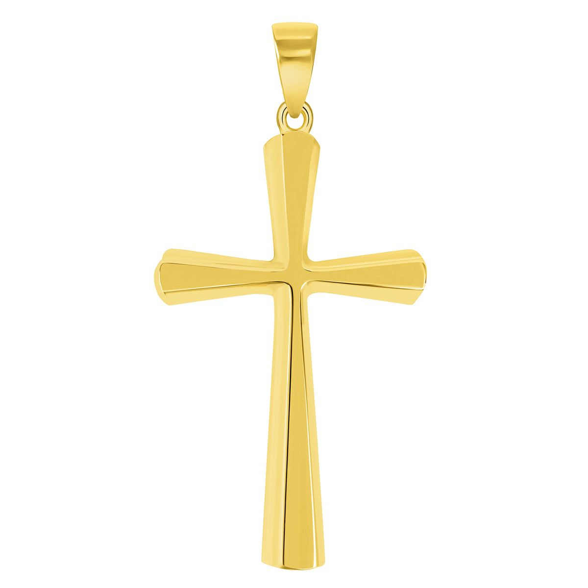 Solid 14k Yellow Gold Beveled Edge Simple Religious Cross Pendant