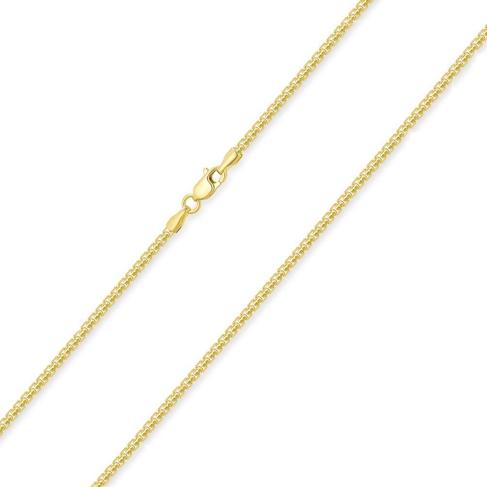 Solid 14k Gold 1.5mm Round Box Link Chain Necklace with Lobster Claw Clasp Available in Yellow Gold or White Gold or Rose Gold