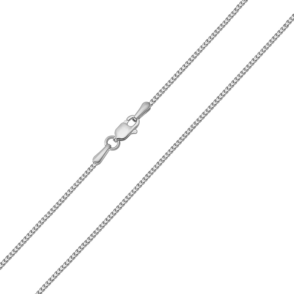 Solid 14k White Gold Diamond-Cut 1.2mm Square Franco Chain Necklace with Lobster Claw Clasp