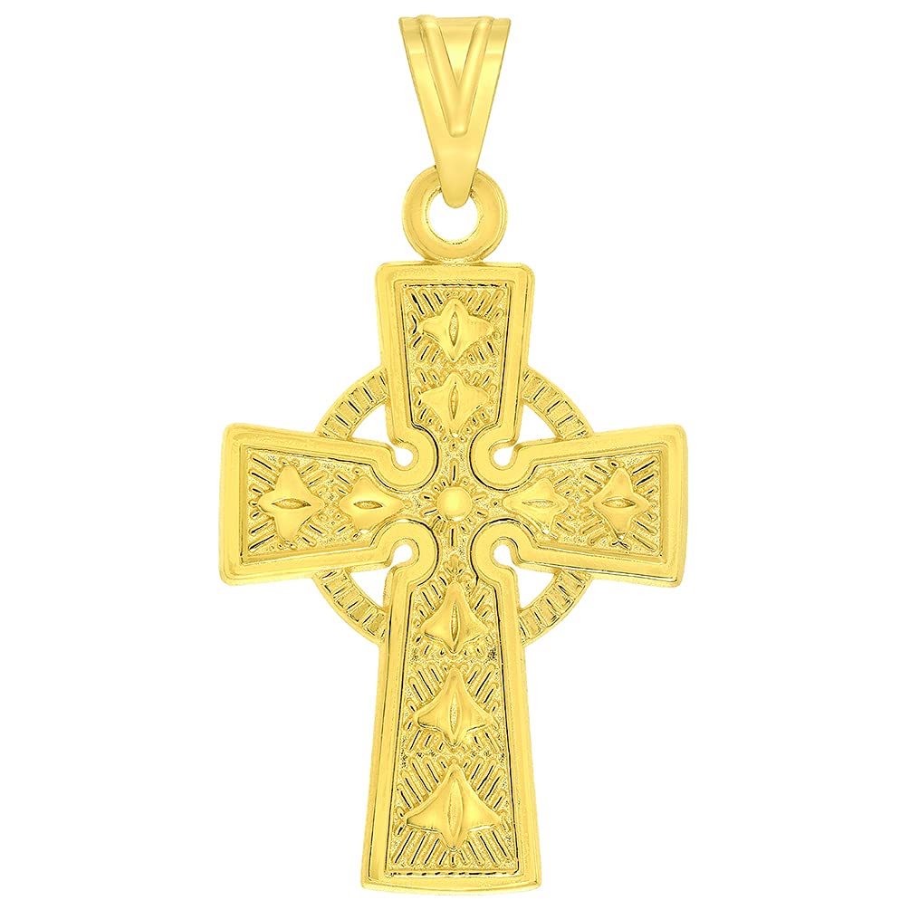 Solid 14k Yellow Gold Elegant Trinity Knot Celtic Cross Pendant