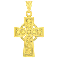 Load image into Gallery viewer, Solid 14k Yellow Gold Elegant Trinity Knot Celtic Cross Pendant with Rolo Cable, Cuban Curb, or Figaro Chain Necklaces
