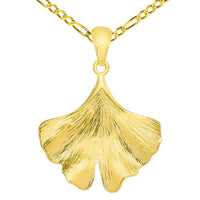 Load image into Gallery viewer, Solid 14k Yellow Gold Japanese Ginkgo Biloba Leaf Pendant Necklace Available with Cable, Curb, or Figaro Chain
