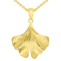 Load image into Gallery viewer, Solid 14k Yellow Gold Japanese Ginkgo Biloba Leaf Pendant Necklace Available with Cable, Curb, or Figaro Chain
