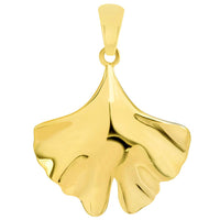 Load image into Gallery viewer, Solid 14k Yellow Gold Japanese Ginkgo Biloba Leaf Pendant Necklace Available with Cable, Curb, or Figaro Chain
