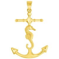 Load image into Gallery viewer, Solid 14k Yellow Gold Nautical Anchor with Seahorse Pendant

