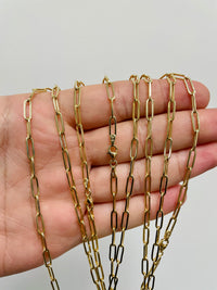 Load image into Gallery viewer, Solid 14k Yellow Gold Polished 3mm Paperclip Chain Link Necklace with Lobster Clasp
