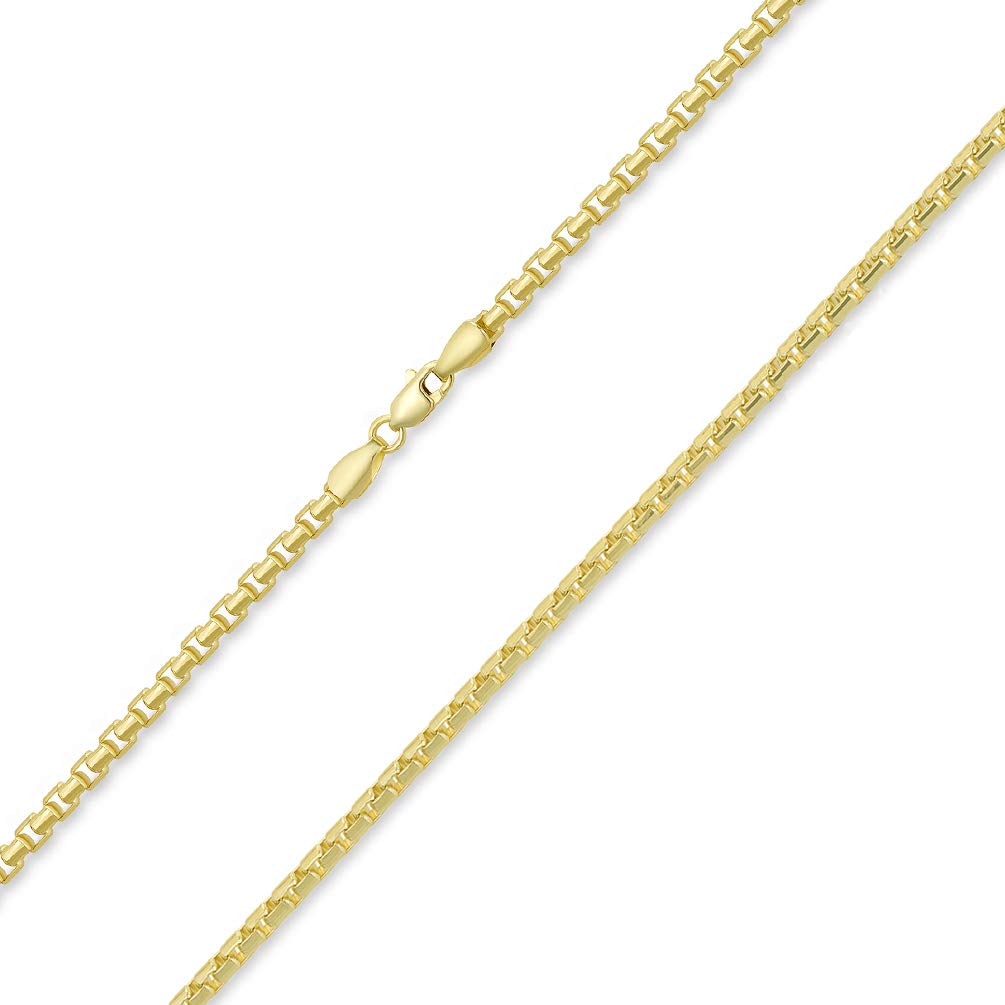 Solid 14k Yellow Gold or White Gold or Rose Gold 1.7mm Round Box Link Chain Necklace with Lobster Claw Clasp