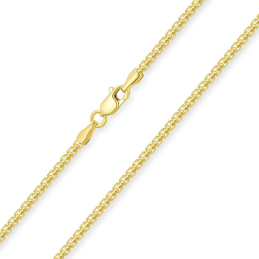 Solid 14k Yellow Gold or White Gold 2mm Round Box Link Chain Necklace with Lobster Claw Clasp