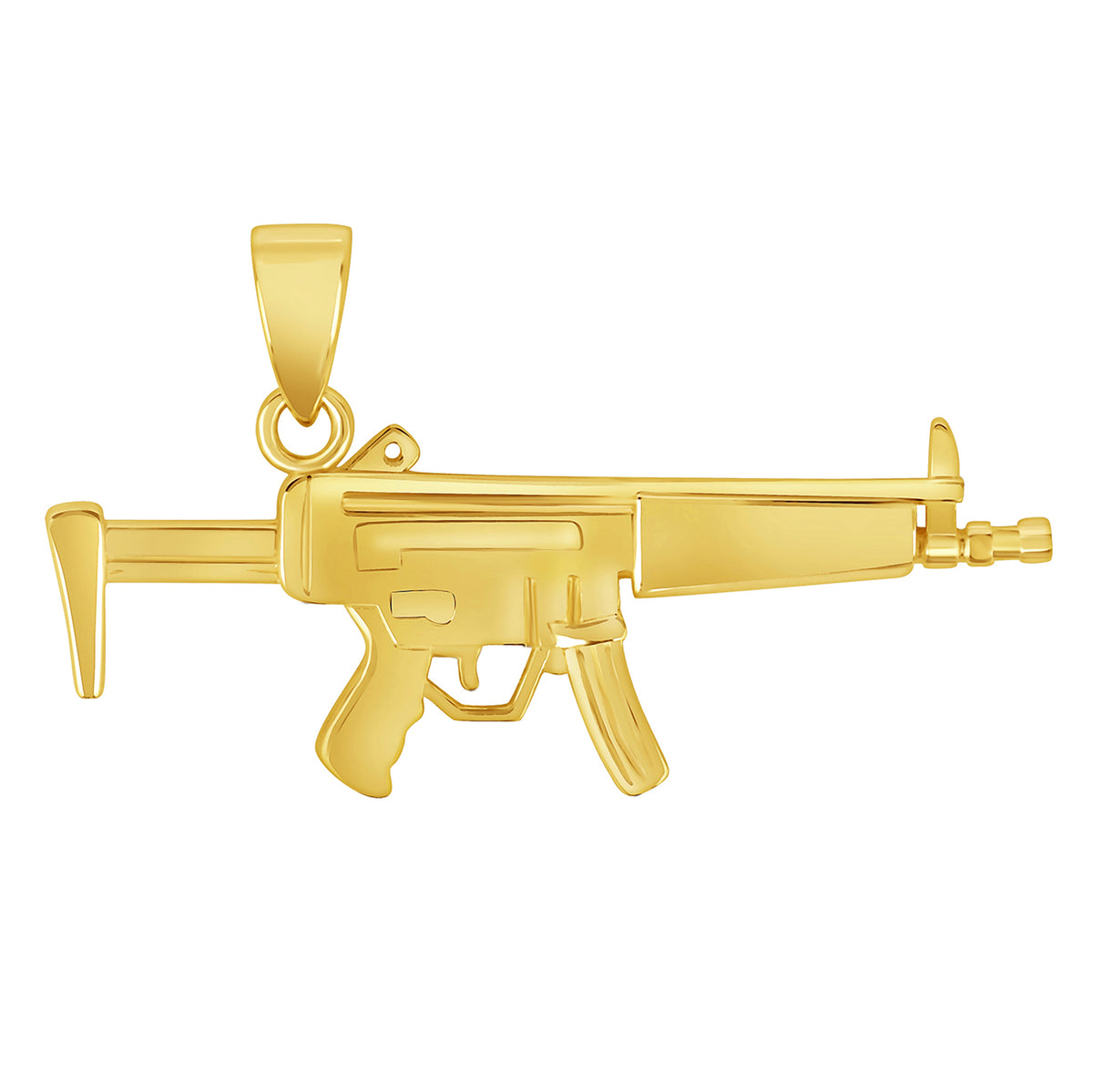 Solid 14k Yellow Gold Semi-Automatic Assault Rifle Gun Pendant