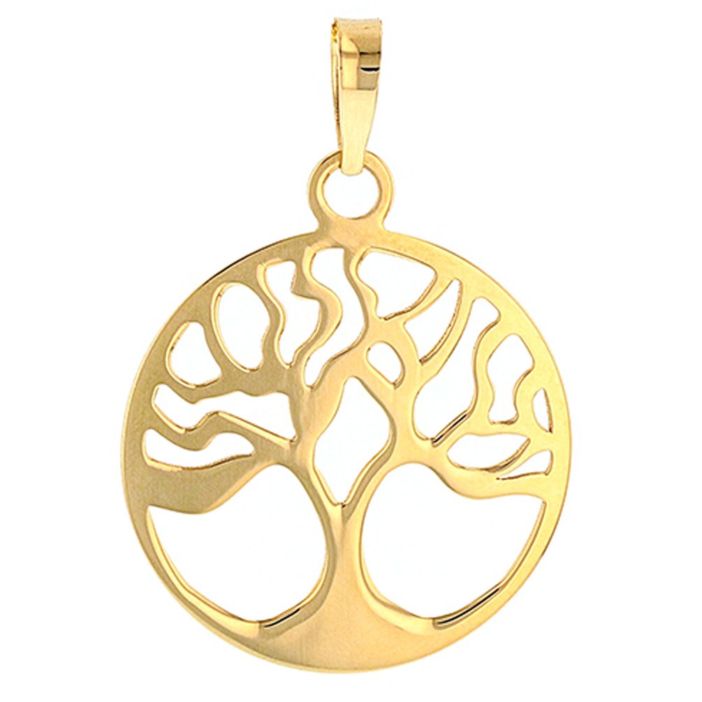 JewelryAmerica Solid 14k Gold Simple Round Tree of Life Charm Pendant
