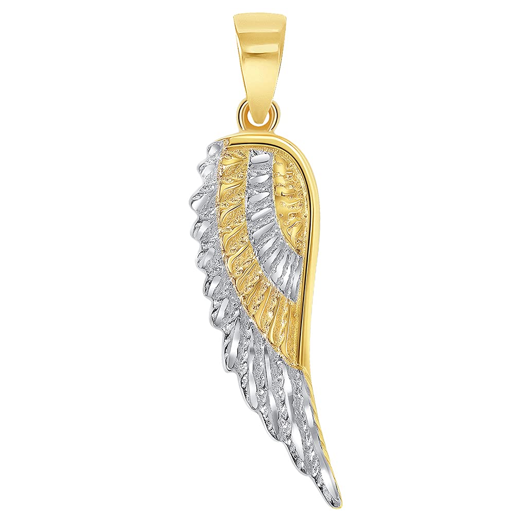 Solid 14k Gold Textured Two-Tone Angel Wing Charm Pendant