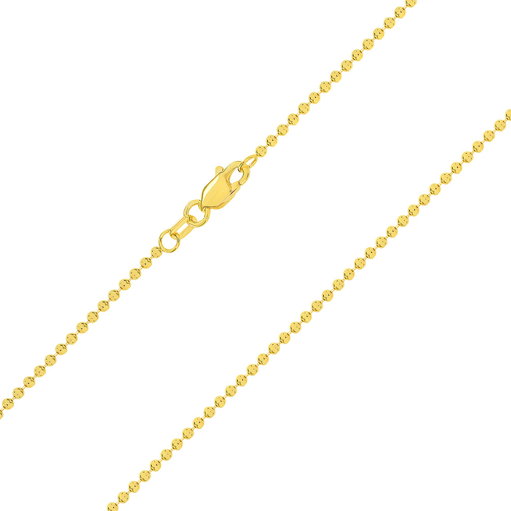 Solid 14k Yellow Gold Thin 0.9mm Textured Round Bead Chain Necklace with Lobster Claw Clasp