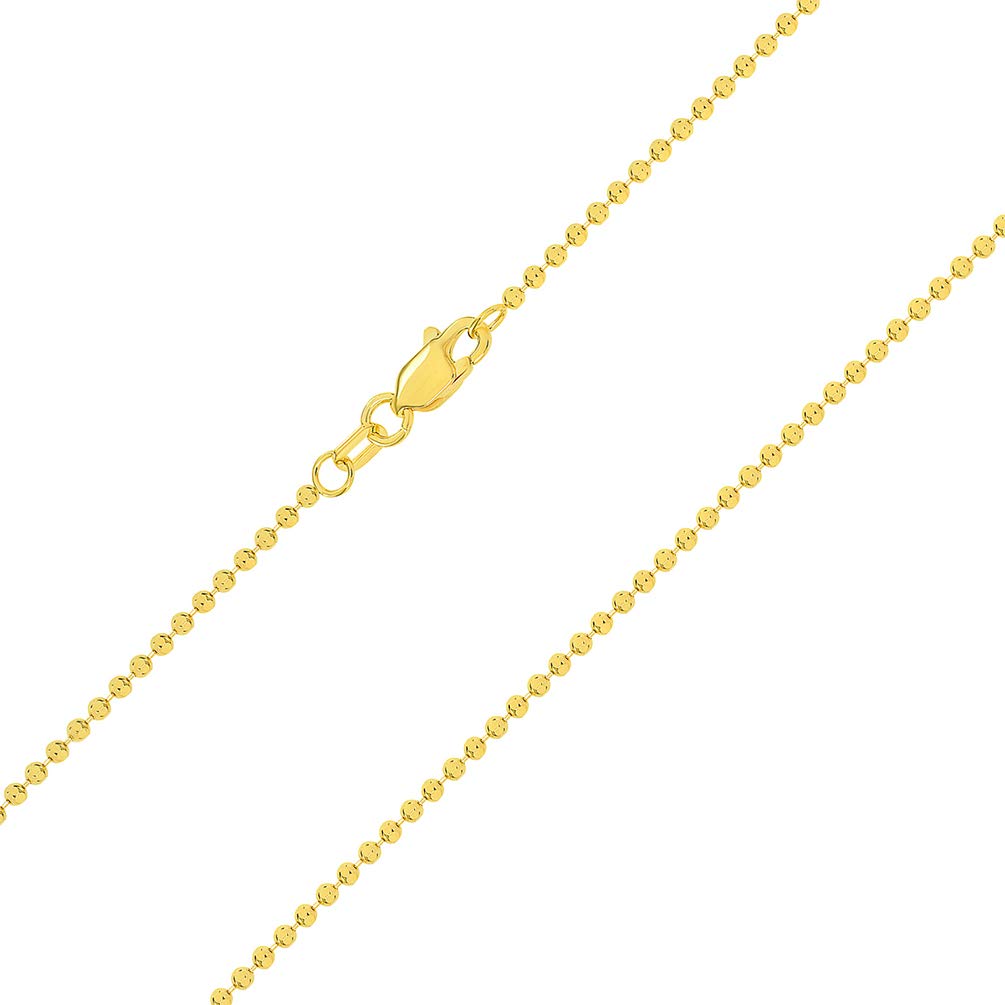 Solid 14k Yellow Gold Thin 1.2mm Textured Round Bead Chain Necklace with Lobster Claw Clasp
