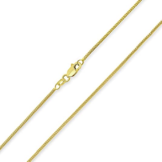 Solid 14k Yellow Gold or White Gold 0.9mm D/C Franco Chain Necklace with Lobster Claw Clasp