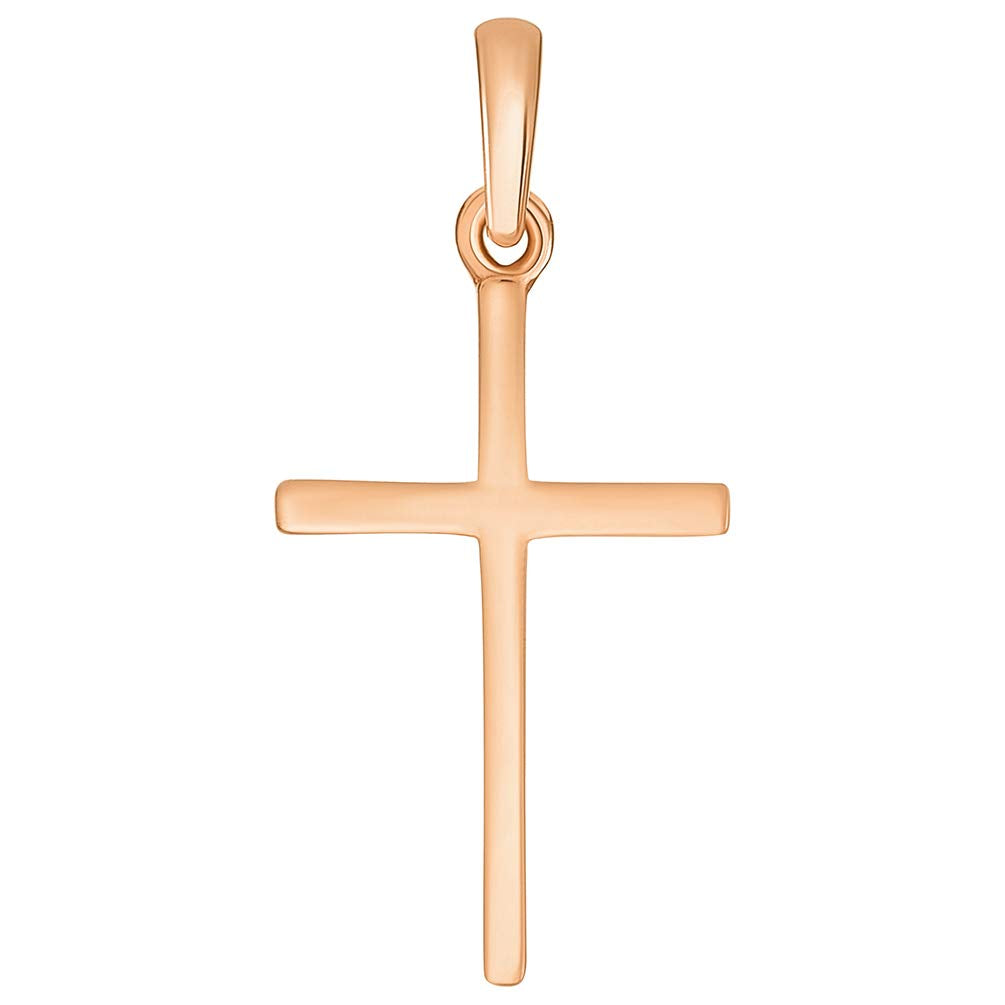 Solid 14k Rose Gold Classic Christian Cross Charm Pendant