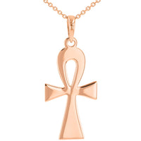 Load image into Gallery viewer, Solid 14k Rose Gold Egyptian Ankh Cross Pendant with Rolo Chain Necklace
