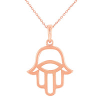 Load image into Gallery viewer, Solid 14k Rose Gold Hamsa Hand of Fatima with Evil Eye Charm Pendant Necklace
