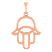 Load image into Gallery viewer, Solid 14k Rose Gold Hamsa Hand of Fatima with Evil Eye Charm Pendant Necklace
